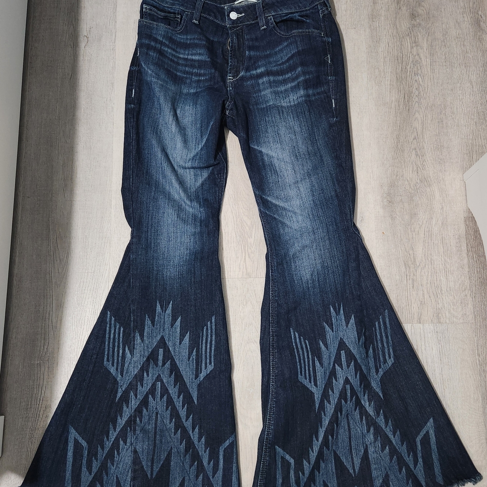 Ariat Dark Blue Flare Jeans with Geometric Design